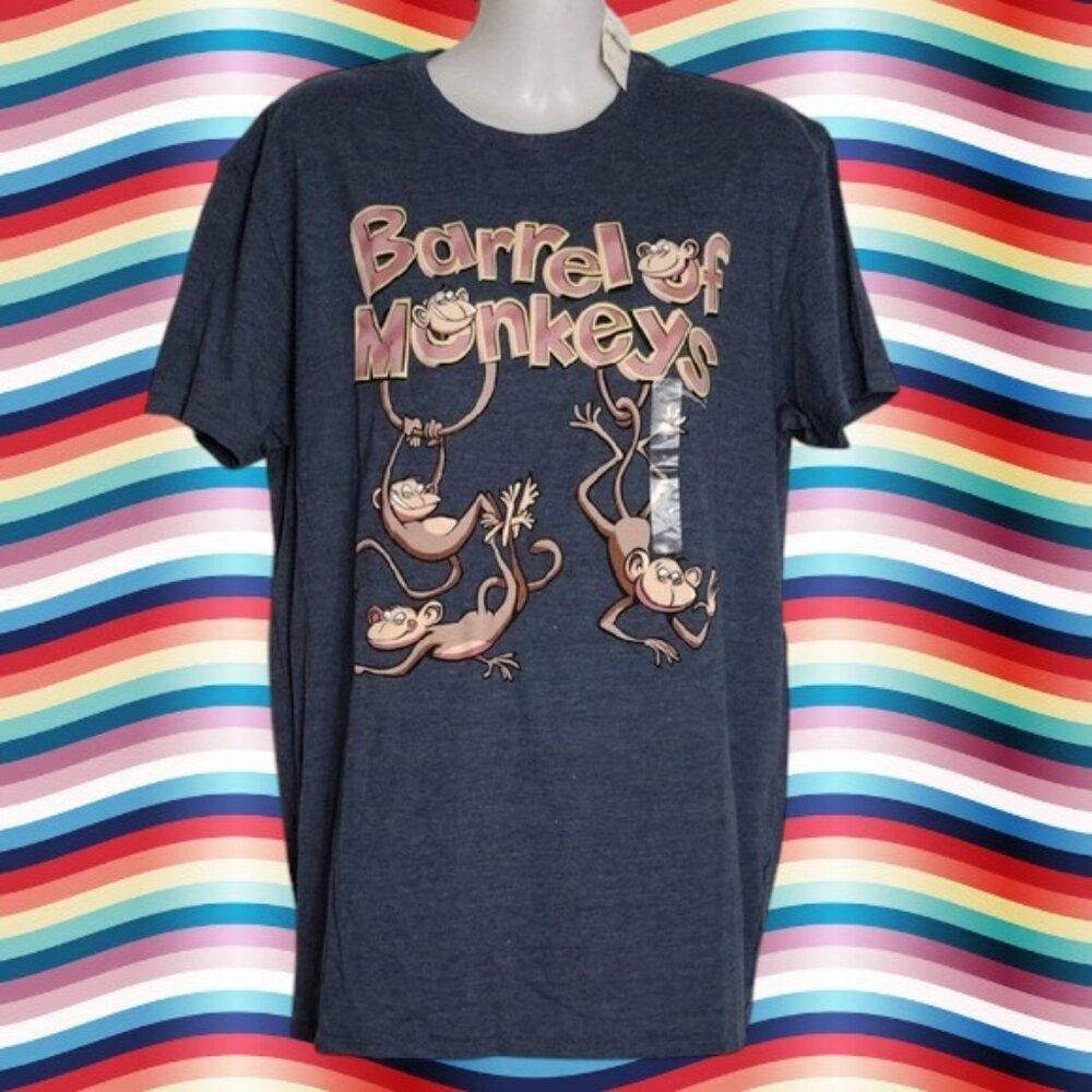 NWT GAP Retro Game Barrel Of Monkeys Heathered Blue Graphic Unisex T-Shirt